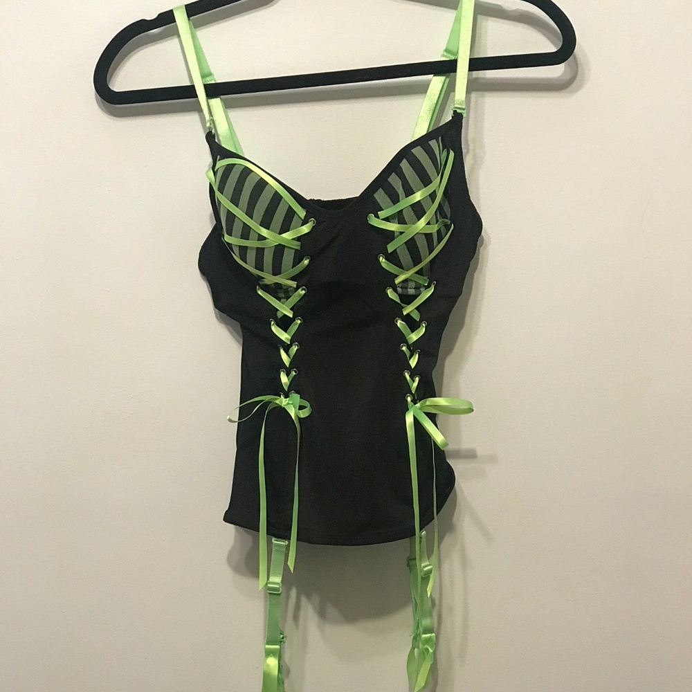 sexy neon green adjustable bustier corset